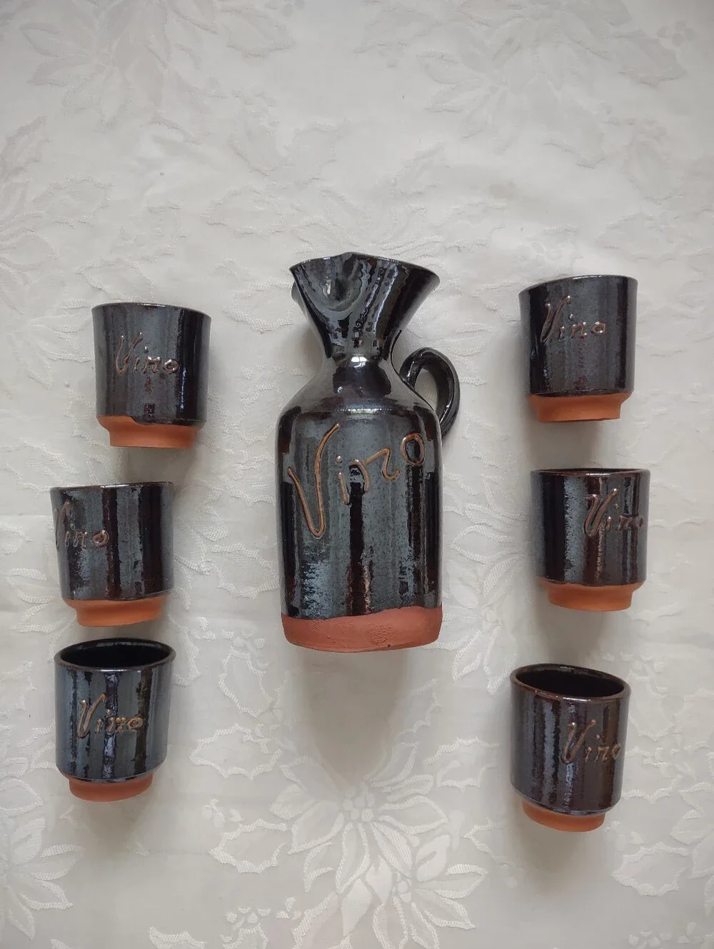 Vino Clay Pottery Glazed 7 Piece Drinking Set
